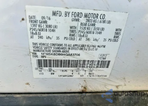 2017 Ford Explorer Xlt z USA, uszkodzony, nr VIN 1FM5K8D86HGA83706